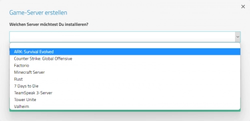 Gameserver Erstellen Dialog Gameserver Erstellen Dialog