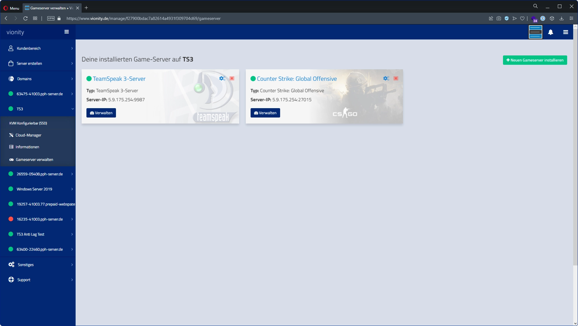 Vionity Gameserver Übersicht Vionity Gameserver Übersicht